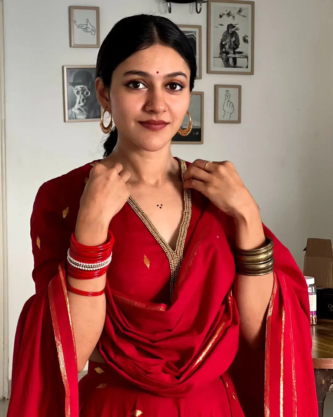 Malayalam Actress Anarkali Nazar in Red Lehenga Choli